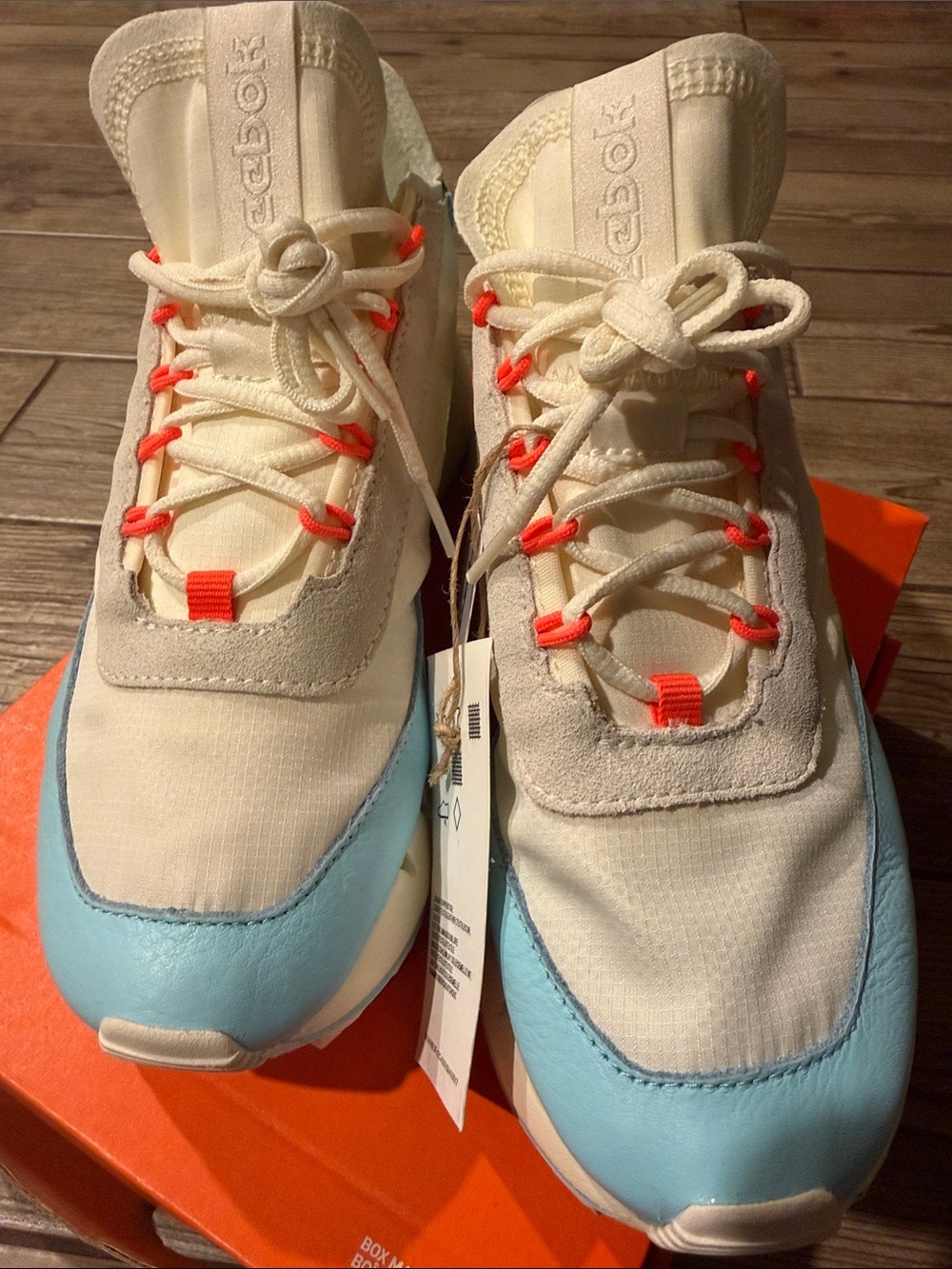 NWT Reebok Kids Cream, Light Blue & Coral Lace-Up Sneakers
